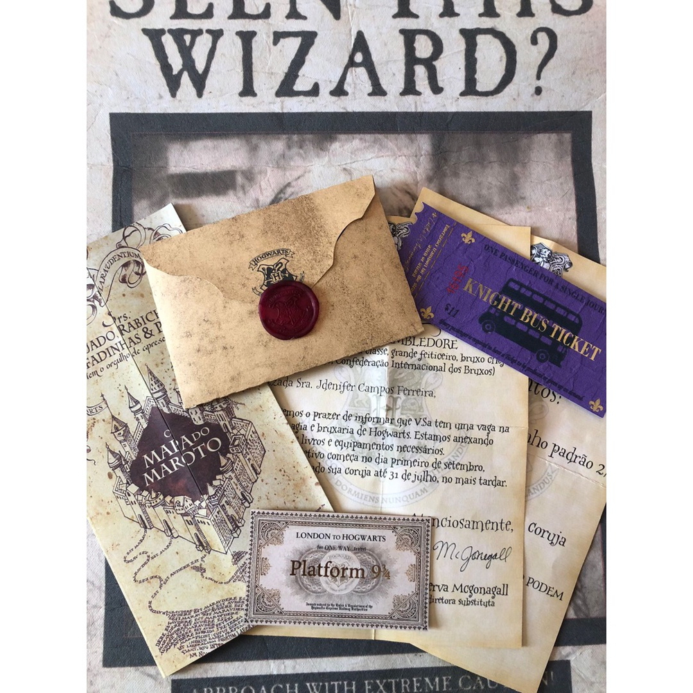 Kit aceitação Hogwarts Harry Potter luxo carta personalizada e selo