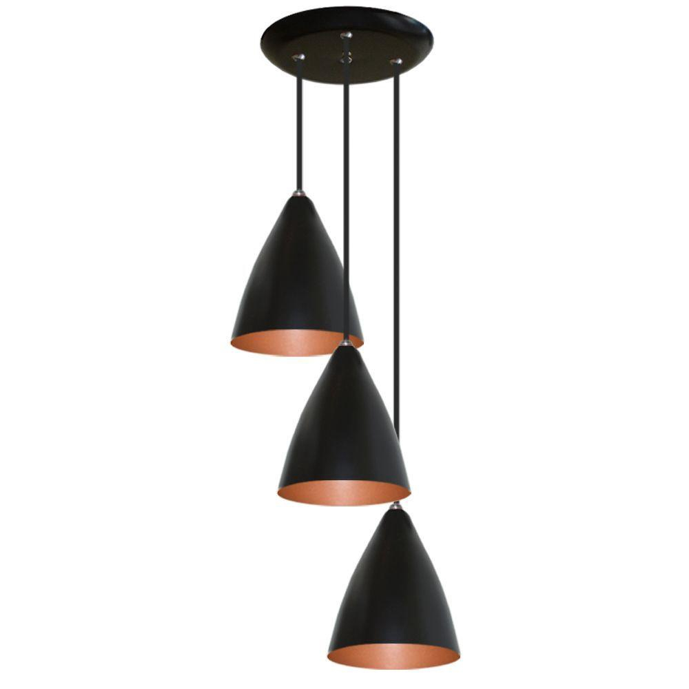 Lustre Pendente Triplo Preto Cobre No Shoptime