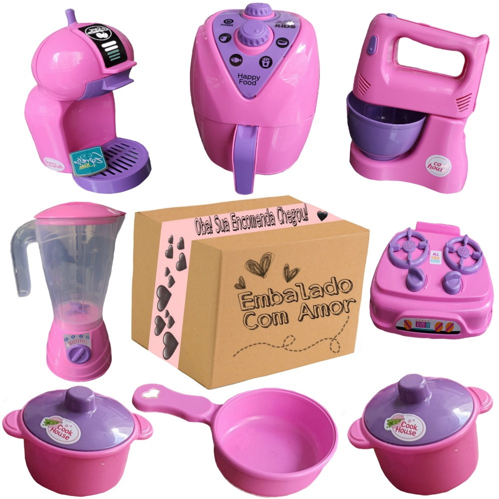 Kit Cozinha Moderna Infantil Air Fryer Cafeteira Panelinhas Submarino