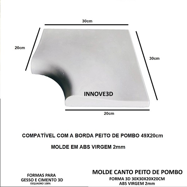 Molde 3d Borda De Piscina Peito De Pombo Canto C 30x20cm Abs 2mm Molde