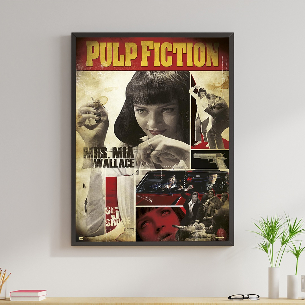 Quadro Decorativo Grande Emoldurado Poster Filme Retro Pulp Fiction