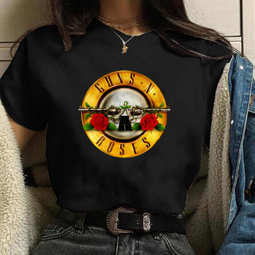 Camiseta Blusa Feminina Logo Guns N Roses Classica Blusa Preta Algodao