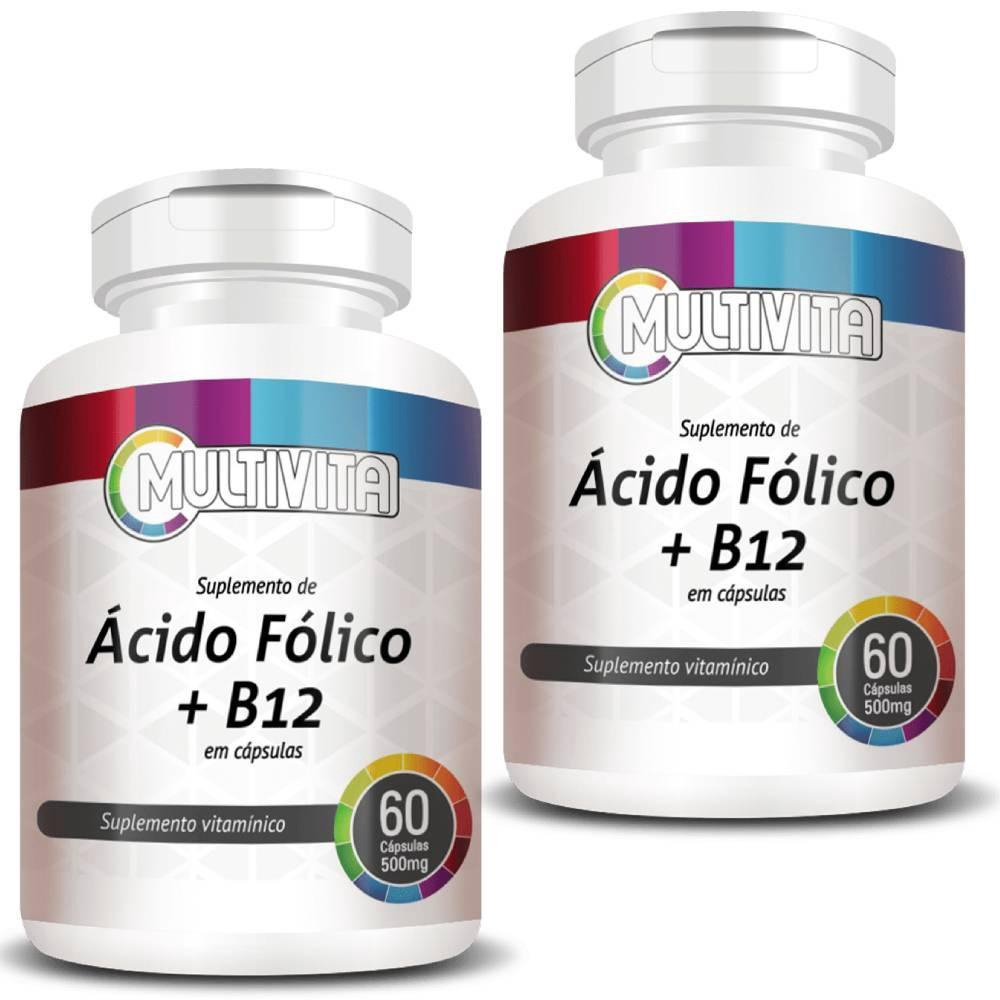 Kit 2X Ácido Fólico Vitamina B12 60 Cápsulas Multivita no Shoptime