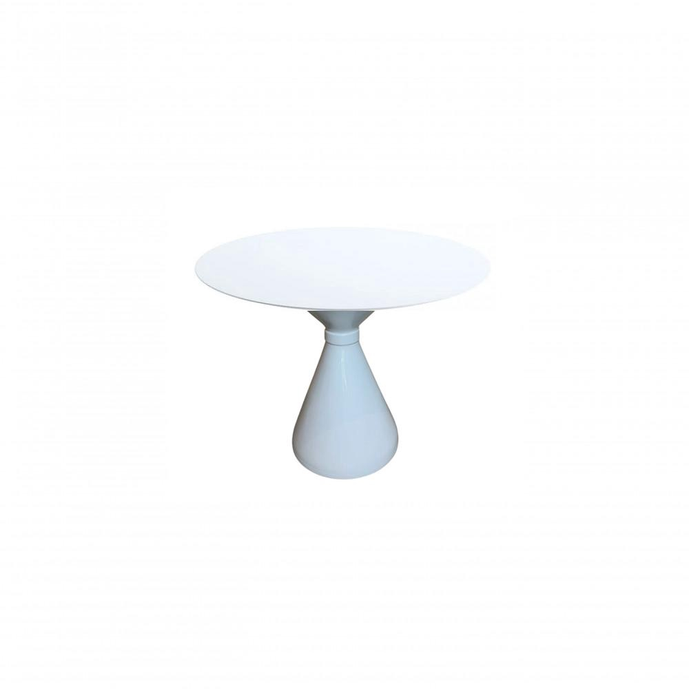 Mesa De Jantar Cone Ampulheta 120cm Tampo Laqueado Branco Base Branca