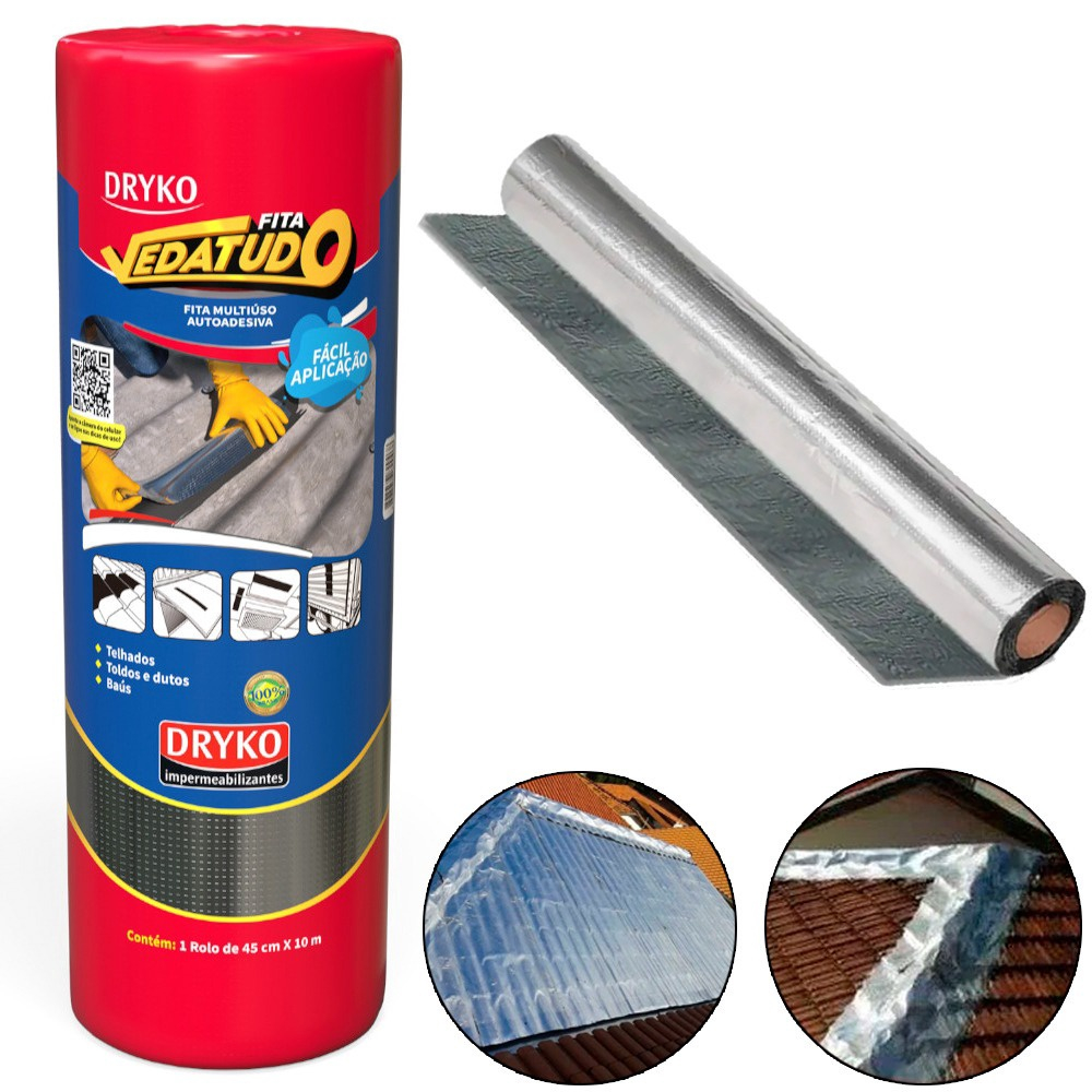 Fita manta asfáltica auto adesiva aluminizada multiuso 45 cm x 10 m