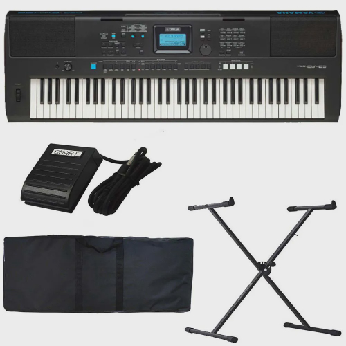 Kit Teclado Arranjador Yamaha PSR EW425 Preto 76 Teclas Suporte X