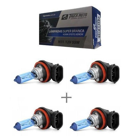 Lâmpadas H11 Farol Milha Super Branca Corolla 2011 Kit 4 Uni em