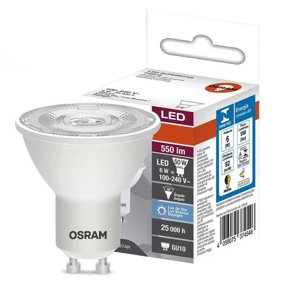 Lâmpada Led Dicróica 6W Bivolt Mr16 GU10 6500K Luz Branca Submarino