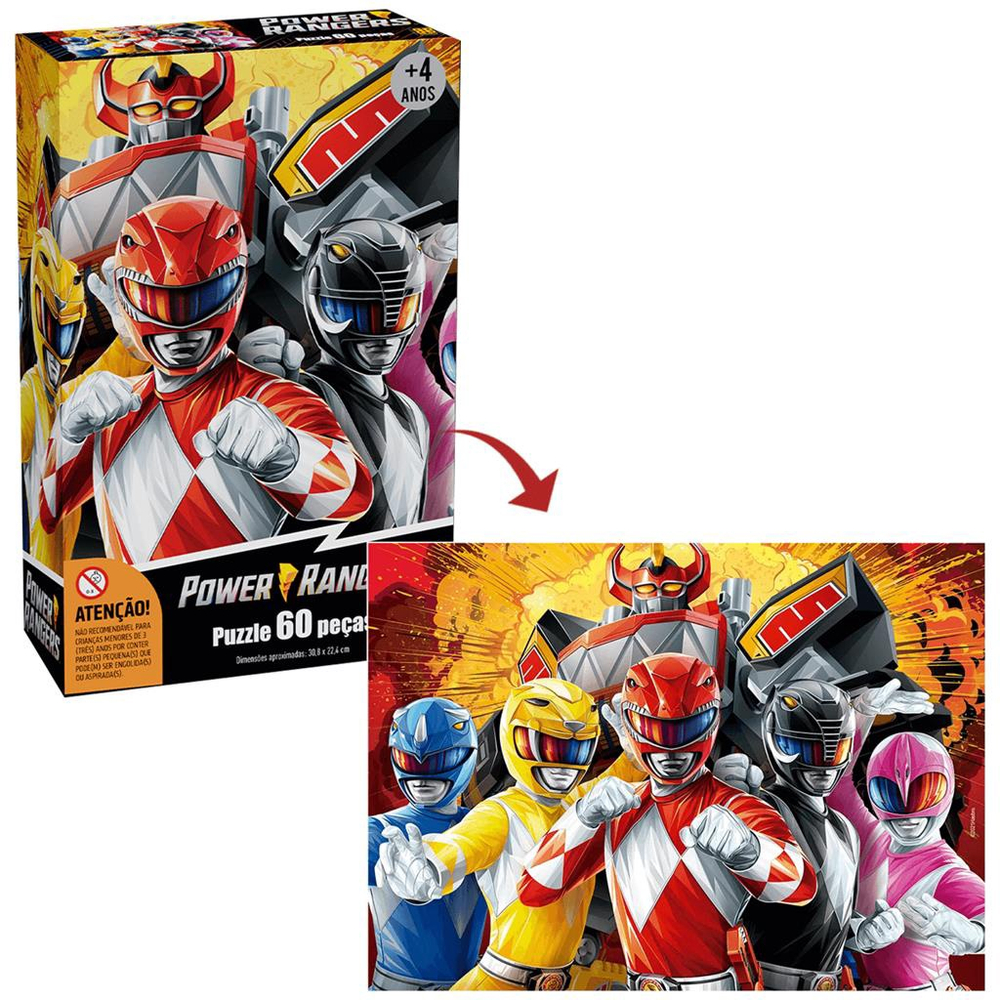 Quebra Cabeça Infantil Power Rangers Puzzles 60 Peças Grow Submarino