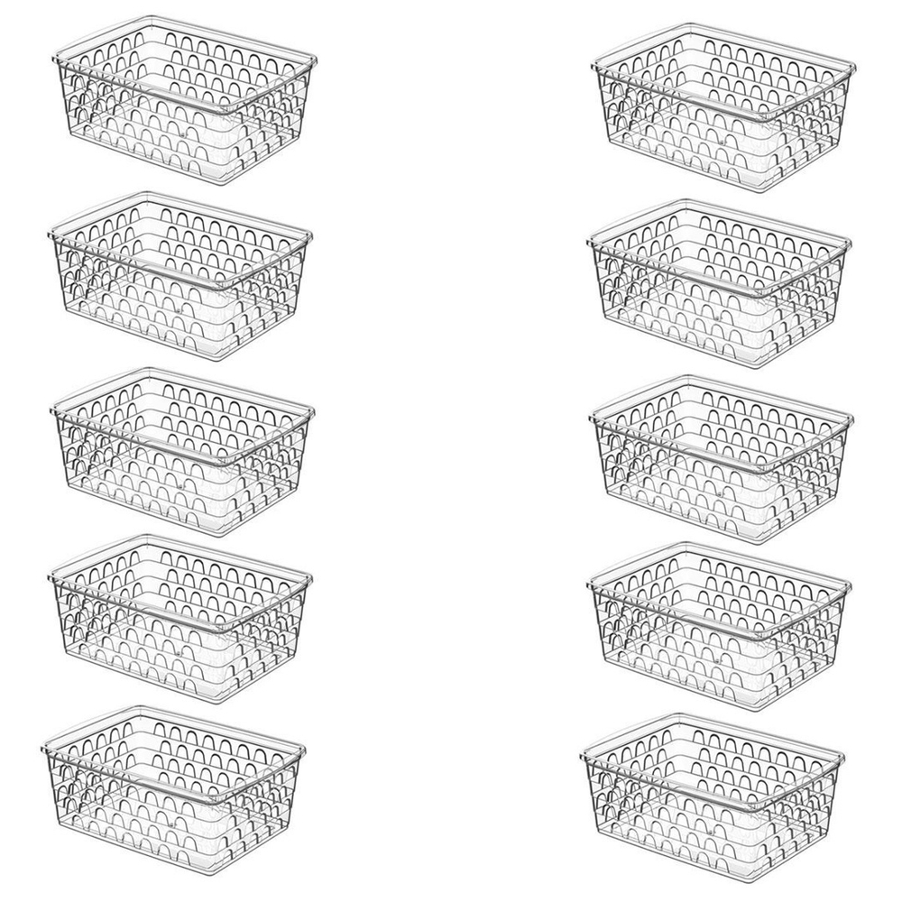 Kit 10 Caixas Cesto Organizador Retangular Alto Transparente 1122
