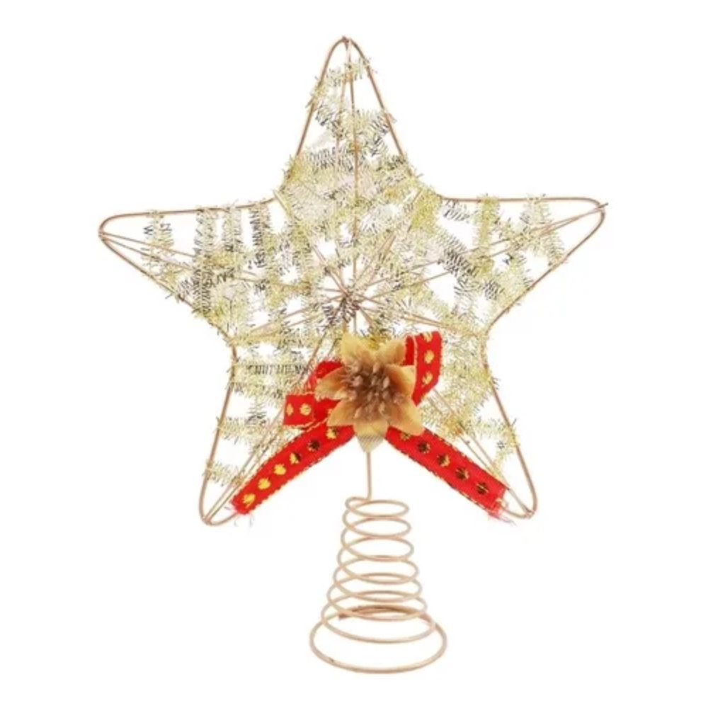 Ponteira Aramada Estrela Dourada Enfeite Árvore Natal 18cm no Shoptime