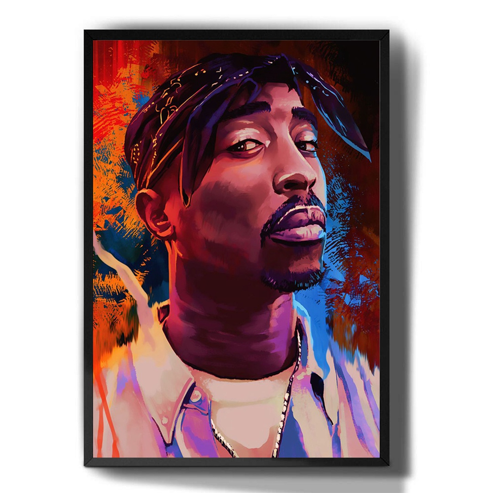 Quadro Decorativo Emoldurado Desenho Arte Tupac Rapper Americano Para