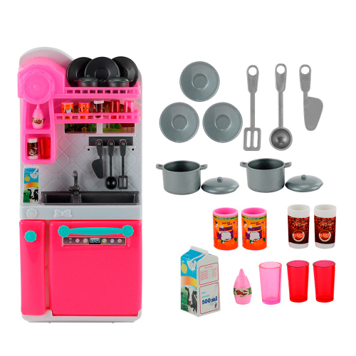 Kit Cozinha Infantil de Brinquedo Menina Geladeira Fogão Forno