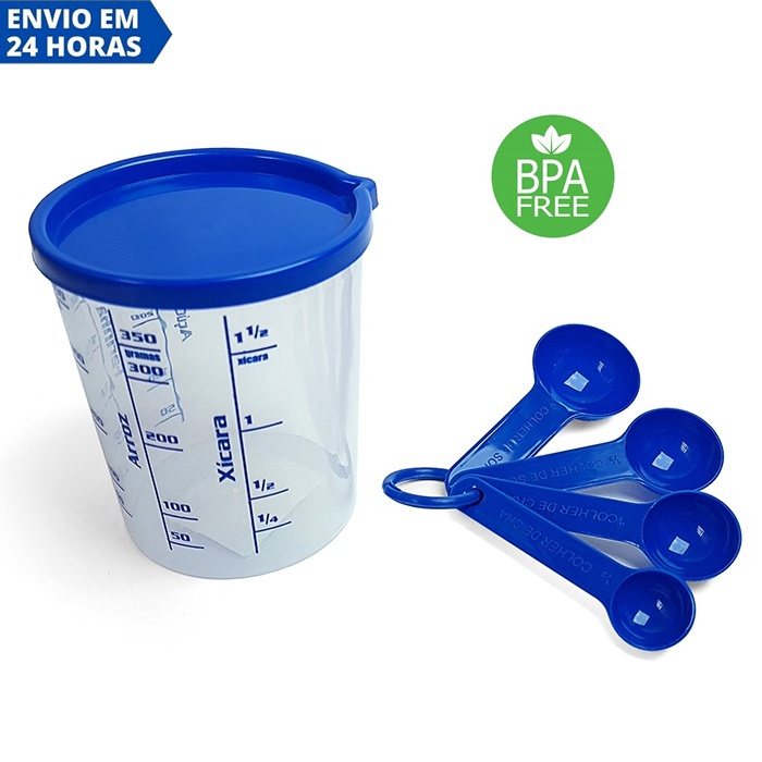 Kit Conjunto Medida Certa Copo 400ml 4 Colheres Medidoras em Promoção