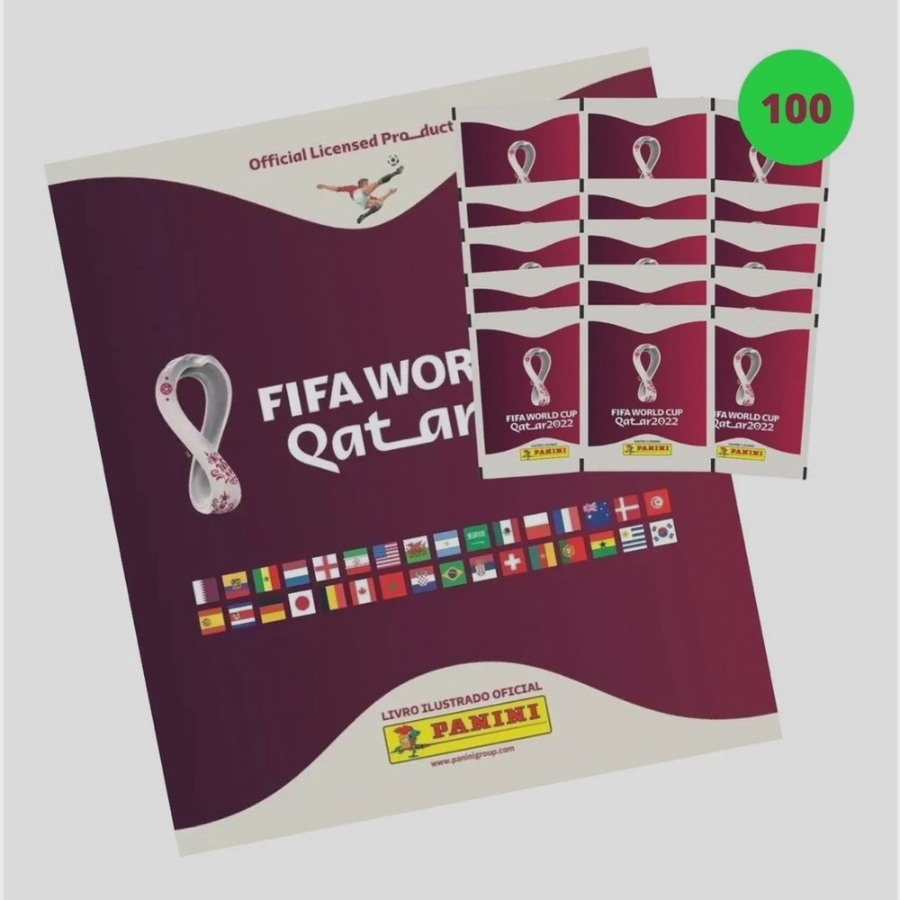 Kit Álbum Da Copa 2022 Qatar 100 Figurinha Qatar Capa Cartão em