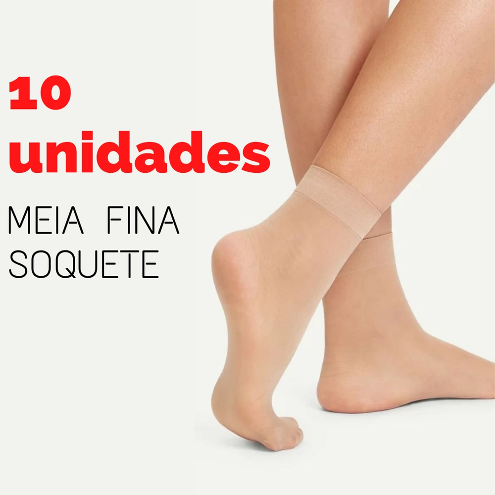 10 Pares Meia Fina Soquete Feminina Cor Nude Submarino