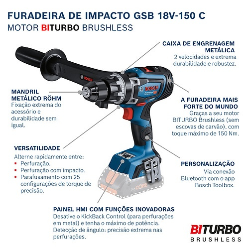 Furad Paraf Impacto Gsb 18V 150 C Brushless Sb Bosch 06019J51E0000 Em