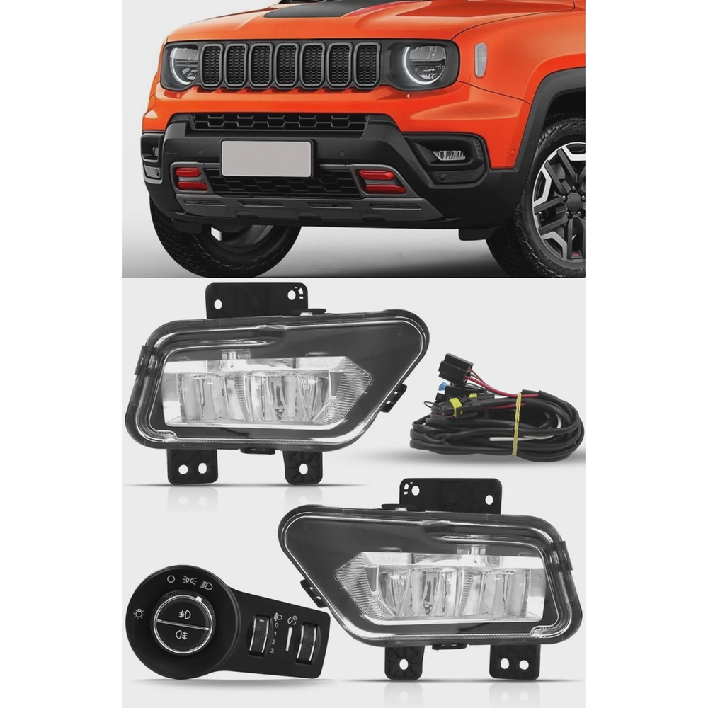 Kit Farol de Milha Neblina Jeep Renegade 2022 Em Diante Farol LED Botão