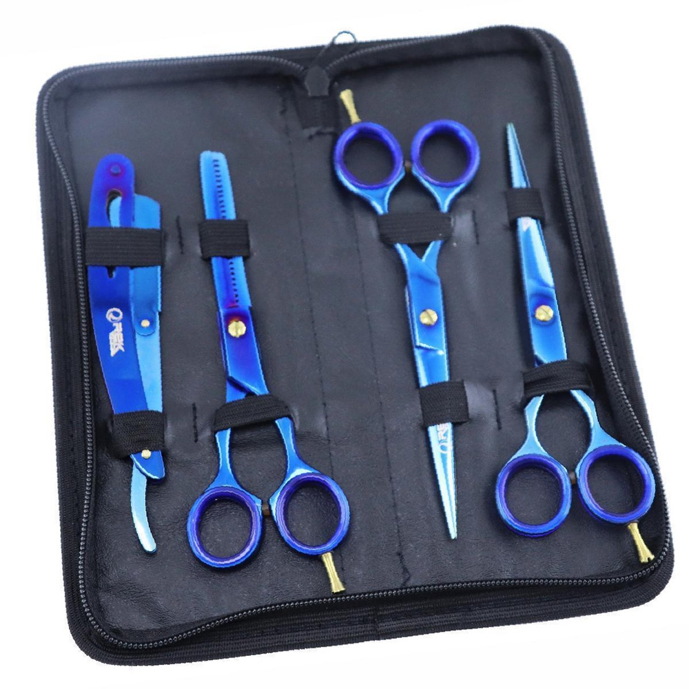 Kit Tesouras Profissional Cabeleireiro Barbeiro 6 0 Azul Submarino