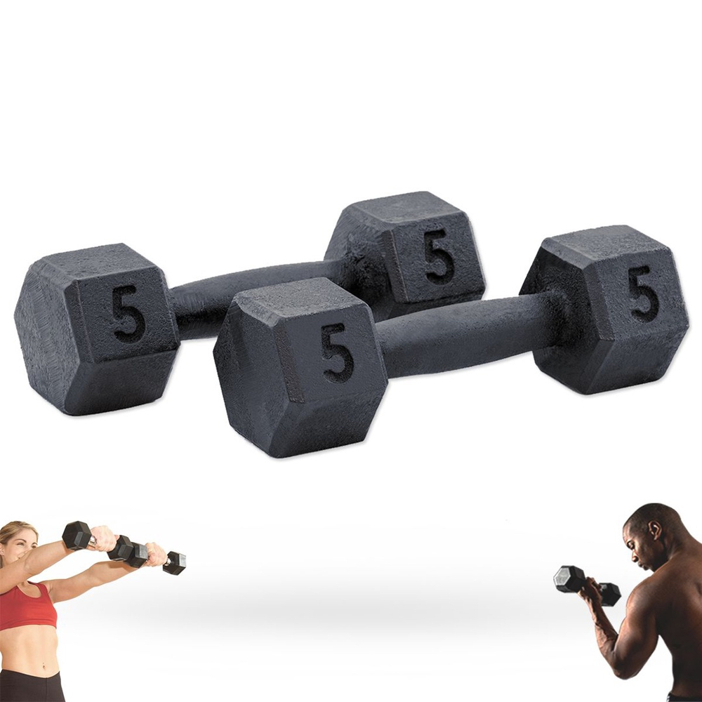 2 Halteres Sextavados 5 Kg Cada Dumbbell Par Pesos De Ferro Academia