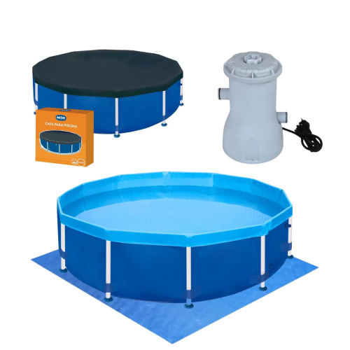 Kit Piscina Circular Estrutural L Capa Forro Filtro V Mor