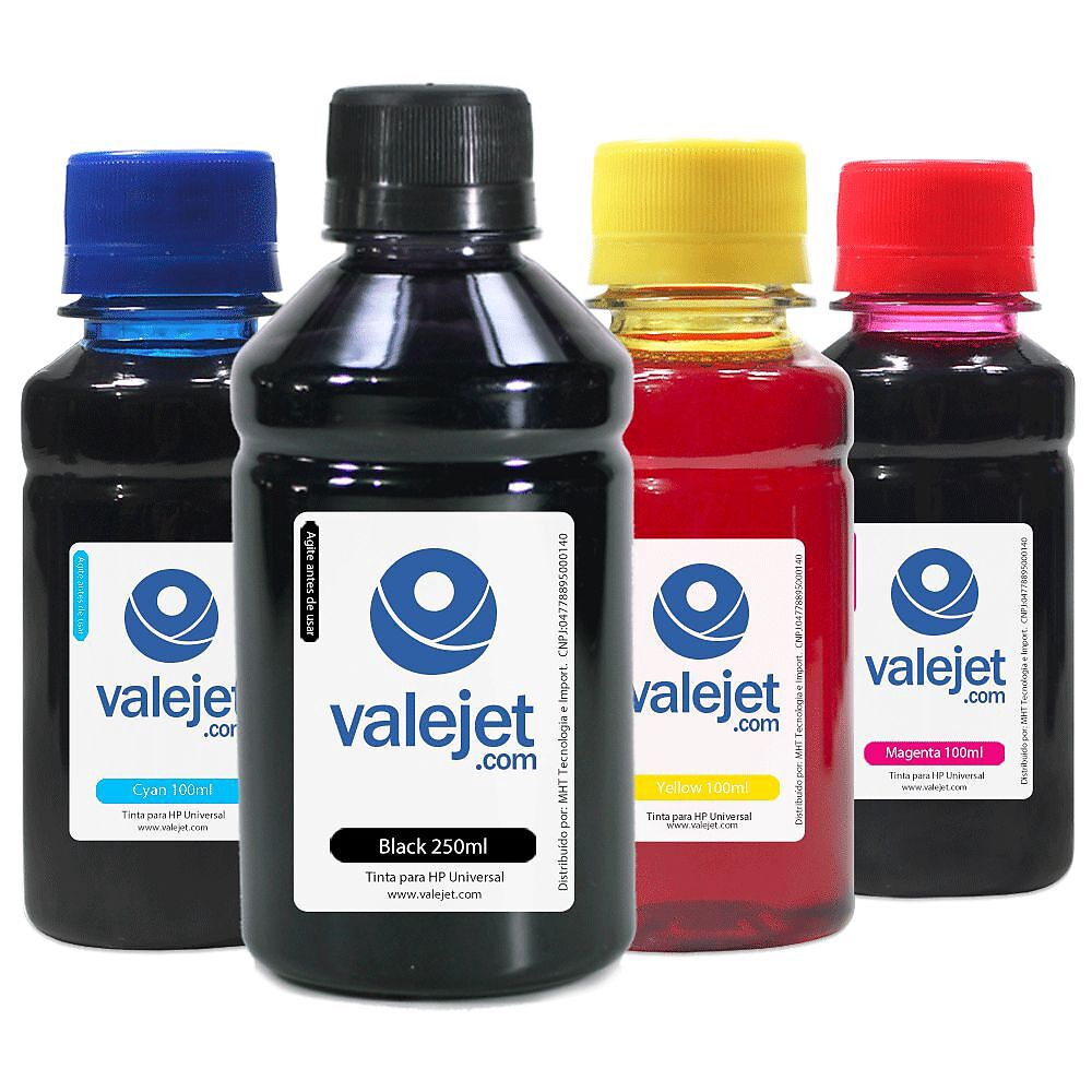 Kit 4 Tintas Hp Smart Tank GT53 GT52 Cmyk 500ml Valejet Submarino