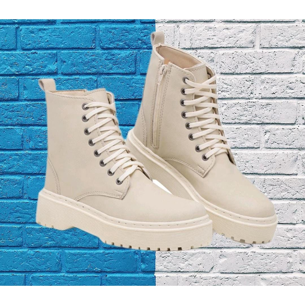 Bota Coturno Feminino Tratorado Cano Curto Off White Submarino