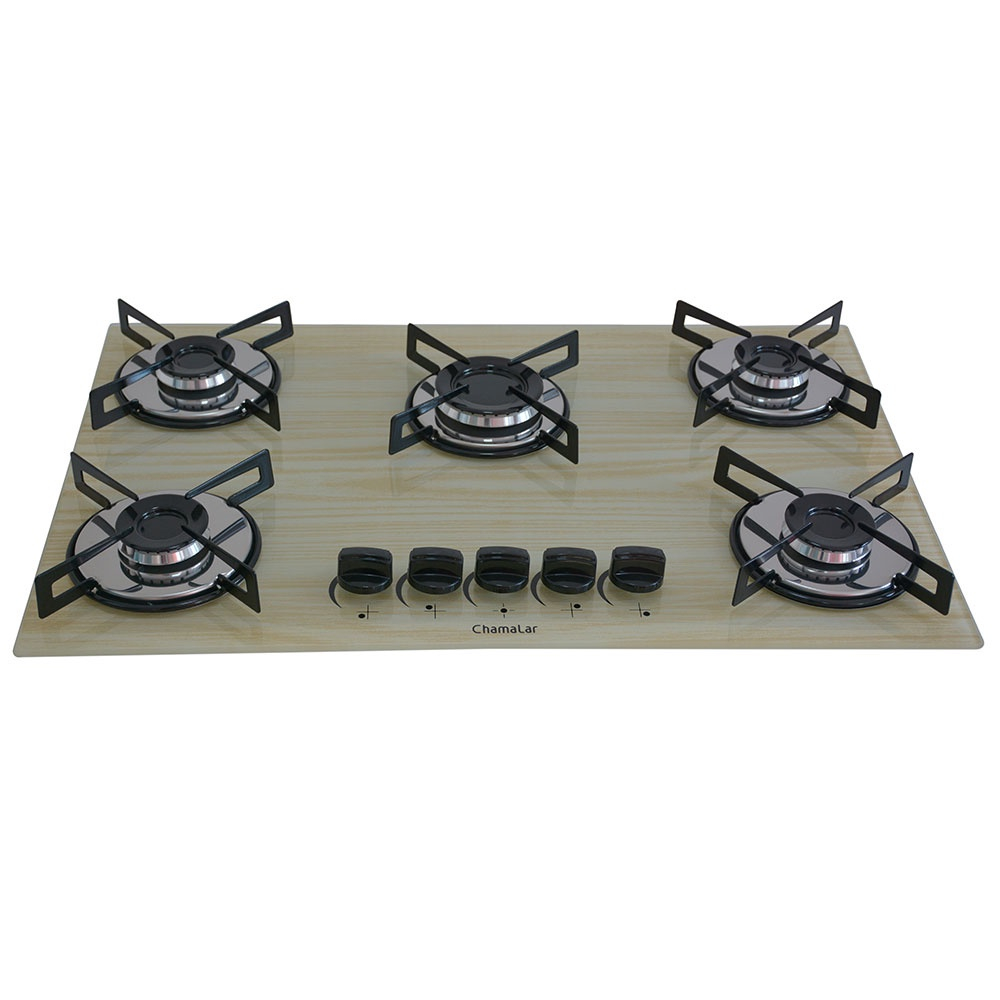 Cooktop 5 Bocas a Gás Chamalar Premium Mesa de Vidro Ultra Chama 135