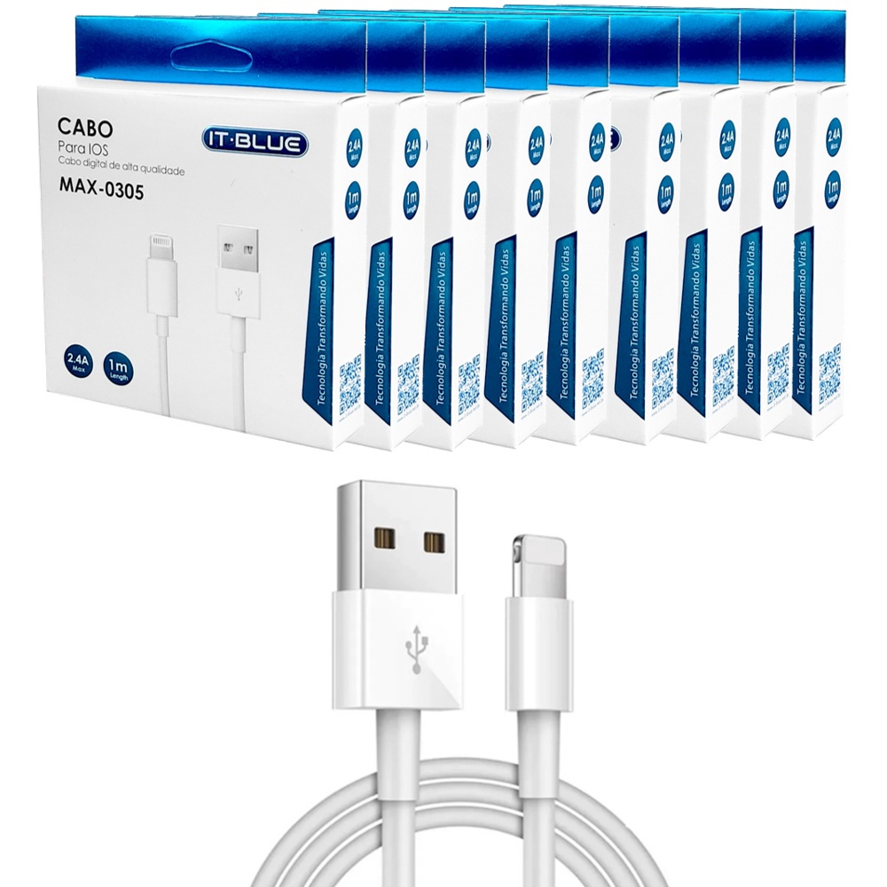 Kit 10 Cabos USB Para IPhone Carregamento Dados Revenda Atacado Submarino