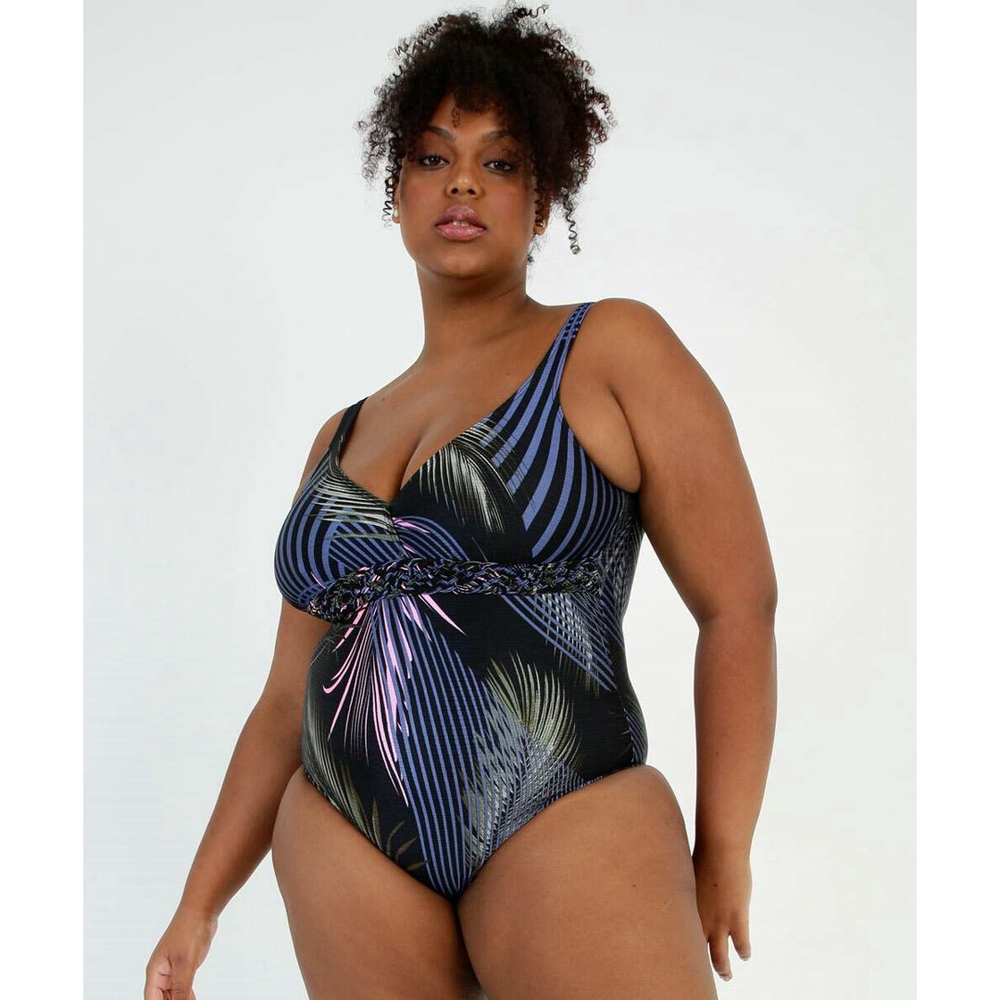 Maiô Plus Size Trançado Folhas Zero Barriga Banho De Mar em Promoção na