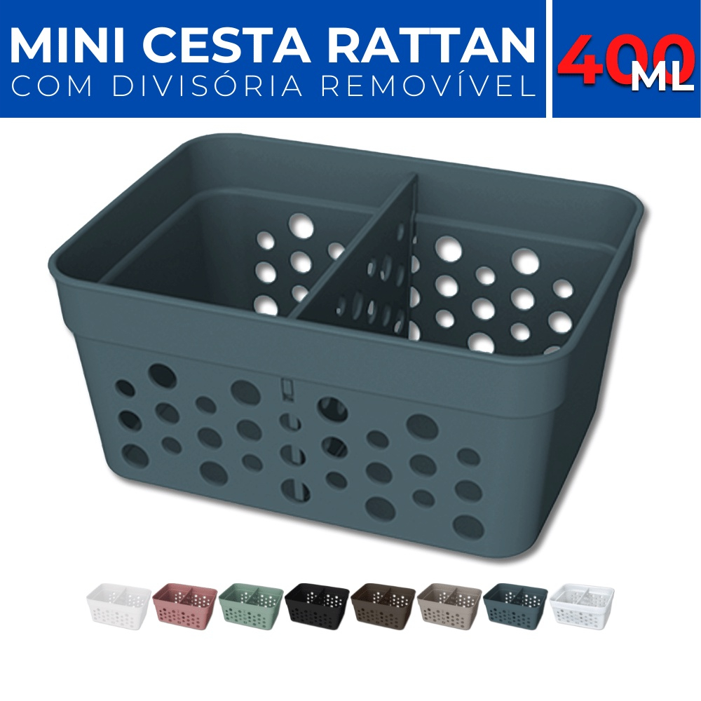 Cesto Organizador Trama Rattan c Divisória Removível 11x8 em Promoção