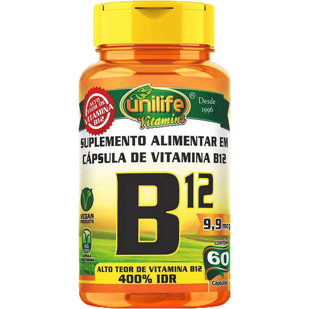 Vitamina B12 Cianocobalamina 60 Cápsulas 450mg Unilife Vitamins