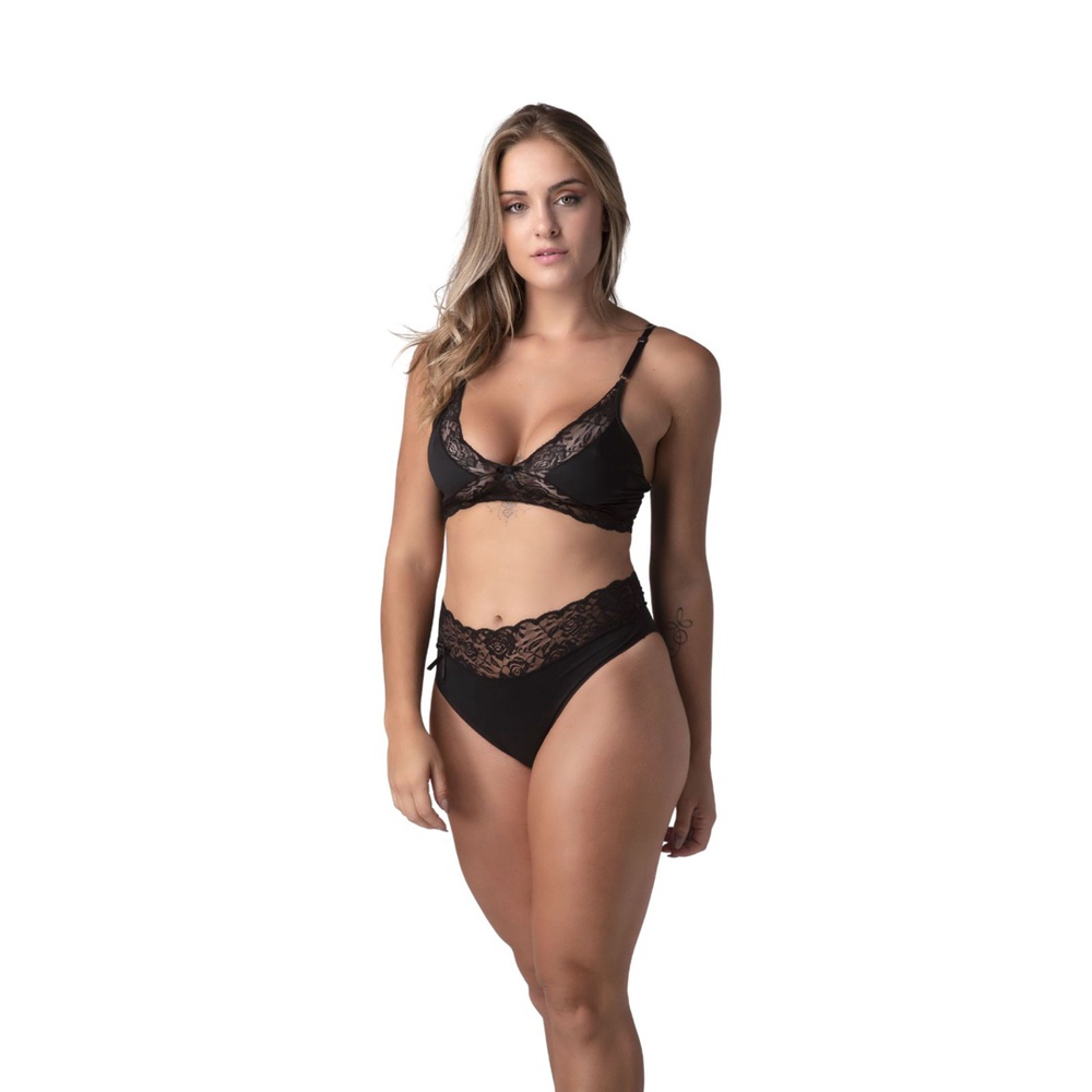 Conjunto Lingerie Calcinha Confortável Grande Sutiã Top Sem Bojo Renda