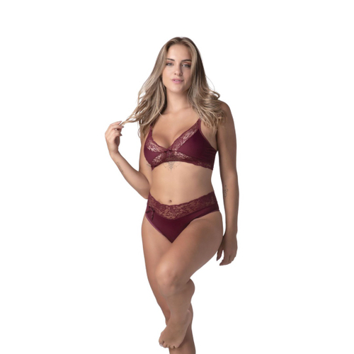 Conjunto Lingerie Calcinha Confort Vel Grande Suti Top Sem Bojo Renda