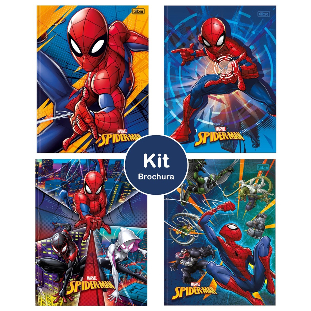 Caderno Brochura Capa Dura Folhas Kit Un Spider Man Homem Aranha