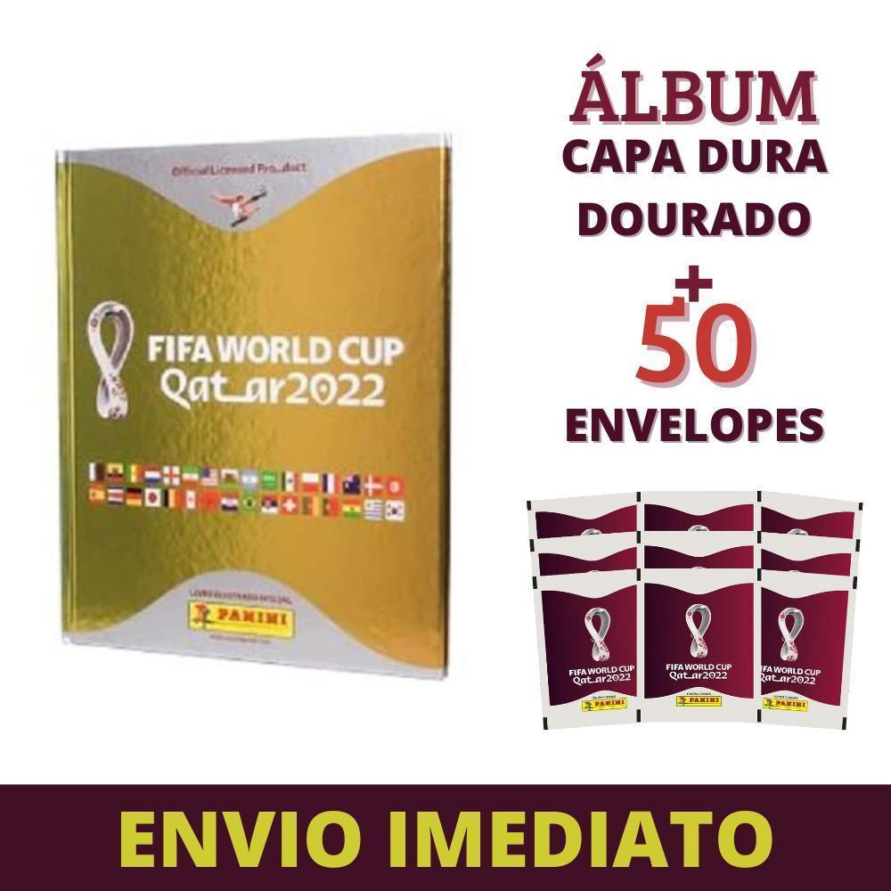 Álbum Capa Dura Dourado Copa Mundo 2022 Panini 50 Envelopes no Shoptime