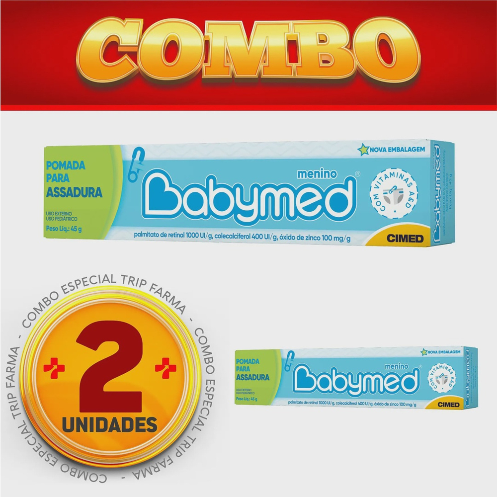 Kit 2 Unidades Babymed Menino Cimed Pomada Para Assaduras Infantil 45g