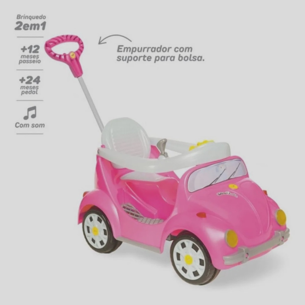 Carrinho Passeio Pedal Fusca Fouks Rosa 0996 Infantil Calesita Carro 2