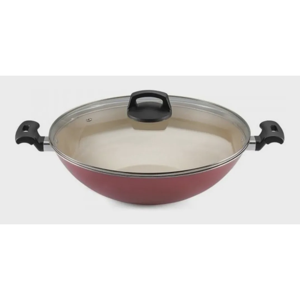 Panela Wok Paella Cereja 28cm 4 1l Antiaderente Teflon No Shoptime