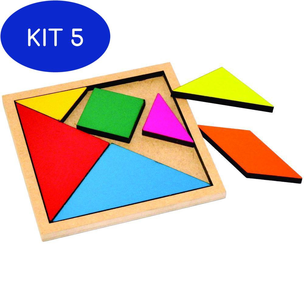 Kit 5 Tangram Quebra Cabeça Em Madeira Desafio Educativo Submarino