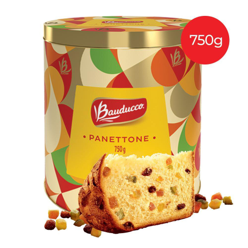 Panettone Frutas Cristalizadas E Uvas Passas Bauducco Lata 750g Em