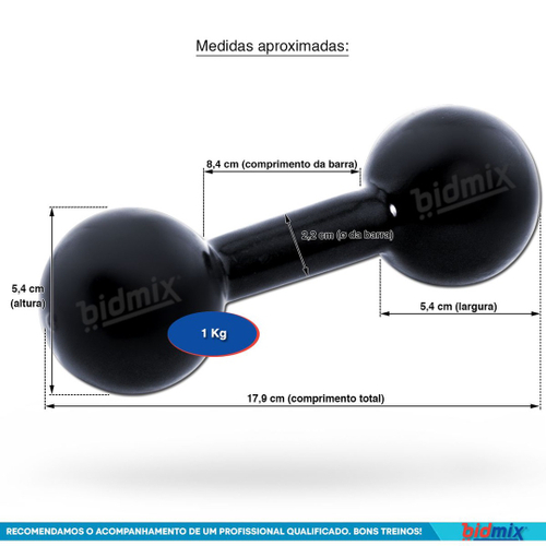 2 Halteres Bola Emborrachados 1 Kg Cada Dumbbell Par Pesos Academia