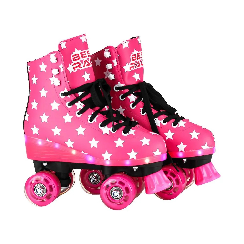 Patins Infantil Rodas Led Feminino Roller Retr Skate Cor Rosa