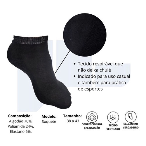 Kit 12 Pares Meias Lisa Masculina Cano Curto Soquete Algodão Atacado em