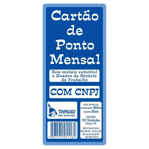 Cartão de Ponto Mensal Palha henry c 100 Unidades Tamoio em Promoção