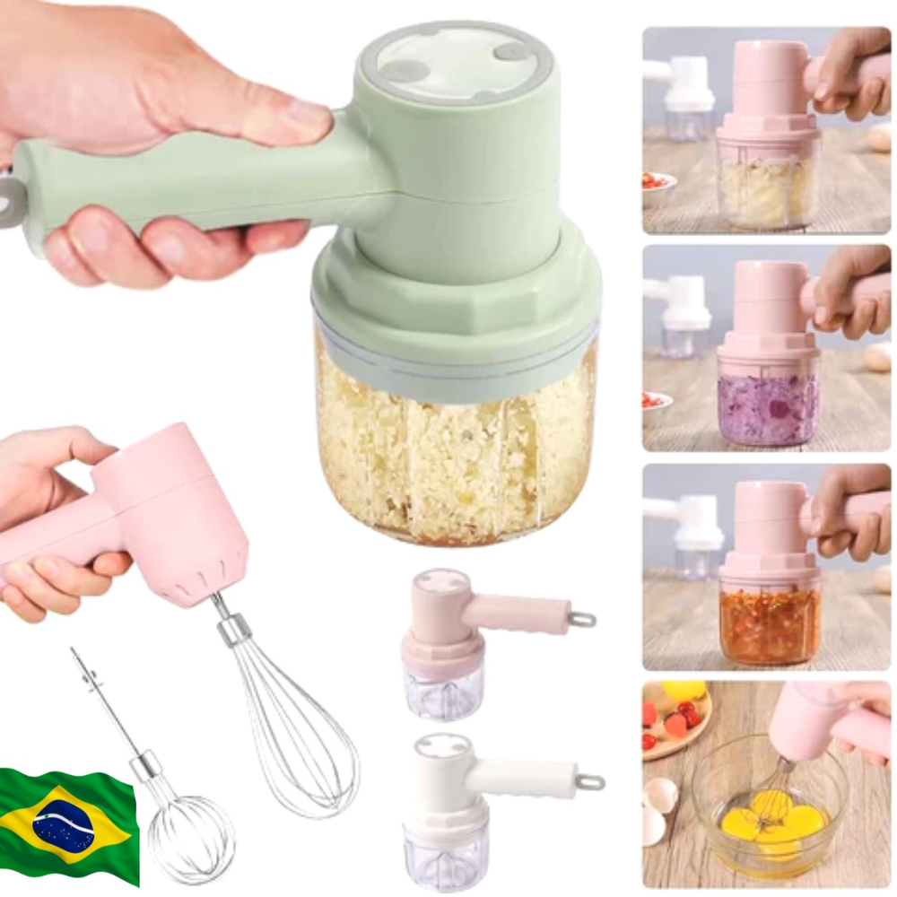 Mixer Processador de Alimentos 2 em 1 Mini Batedeira Recarregável Usb