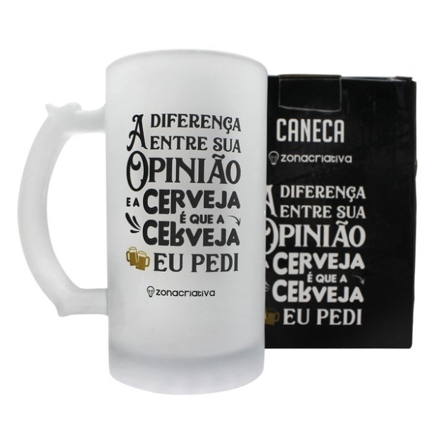 Caneca Frase Cerveja Eu Pedi Chop Vidro Fosco Ml C Caixa Em