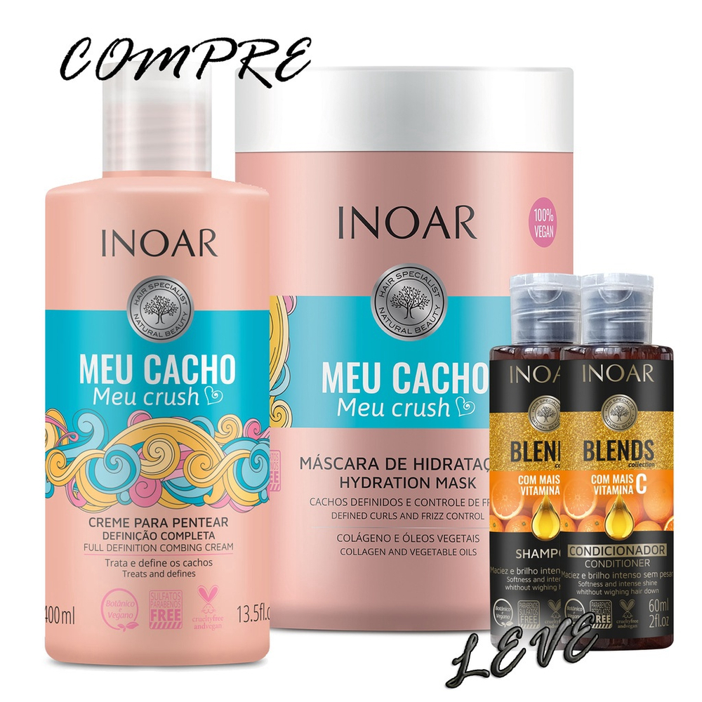 Kit Inoar Nutrição Hidratação Meu Cacho Meu Crush Cabelos Cacheados