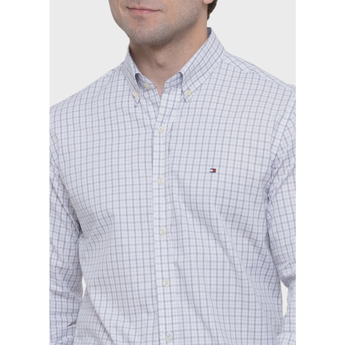 Camisa Tommy Hilfiger Masculina Regular Fit Xadrez Check Branca Em