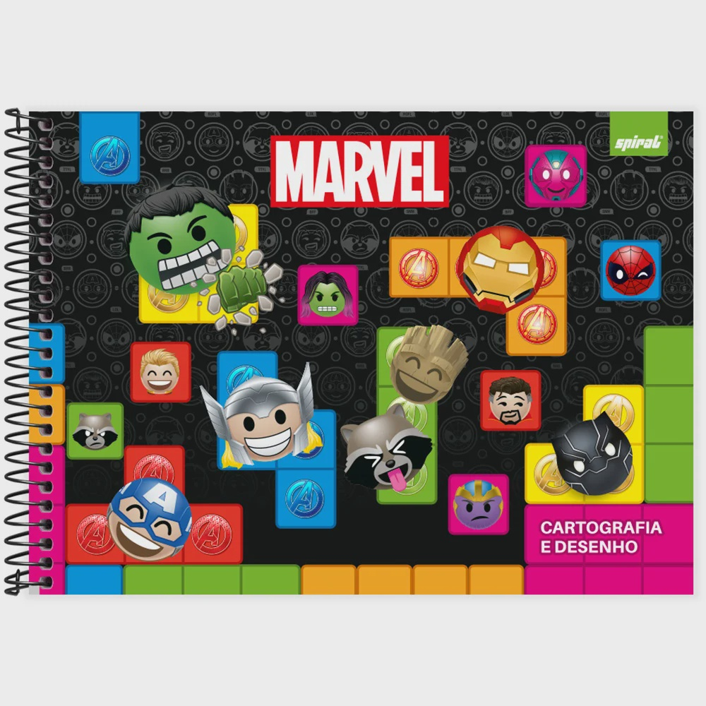 Caderno De Cartografia Capa Dura 80 Folhas Marvel Emoji Submarino